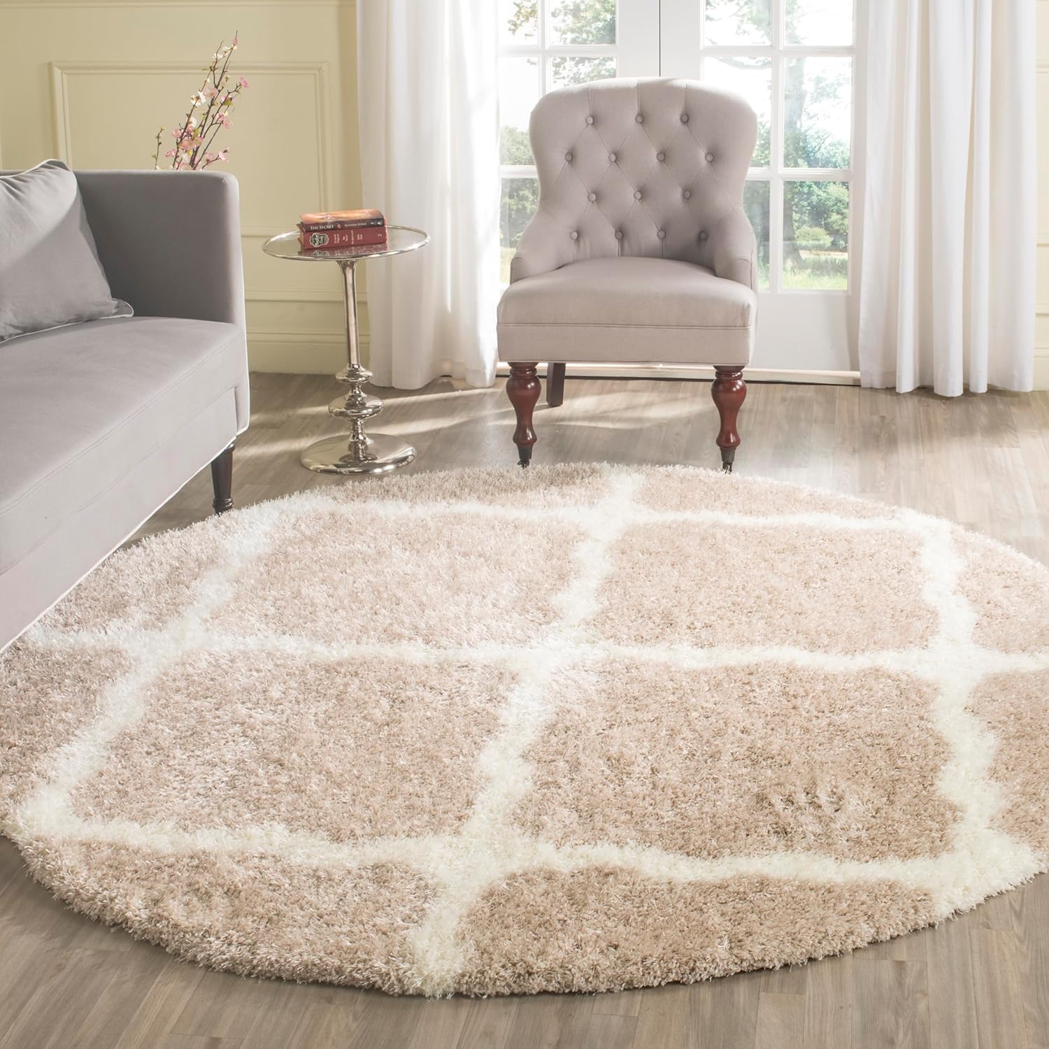 SAFAVIEH Montreal Shag Collection 5'3" x 7'6" Beige/Ivory SGM866C Trellis Non-Shedding Living Room Bedroom Dining Room Entryway Plush 2-inch Thick Area Rug