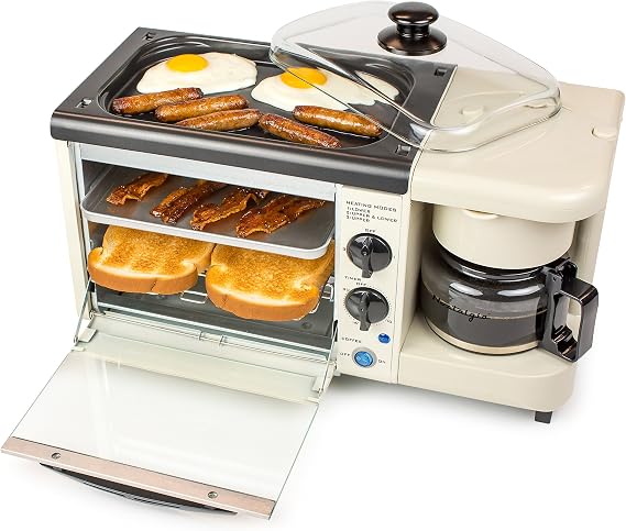 Nostalgia BSET100BC Retro - Cafetera 3 en 1 para desayuno, parrilla, horno  tostador, hace 4 tazas de café, 2 rebanadas, Bisque : Amazon.com.mx: Hogar  y Cocina