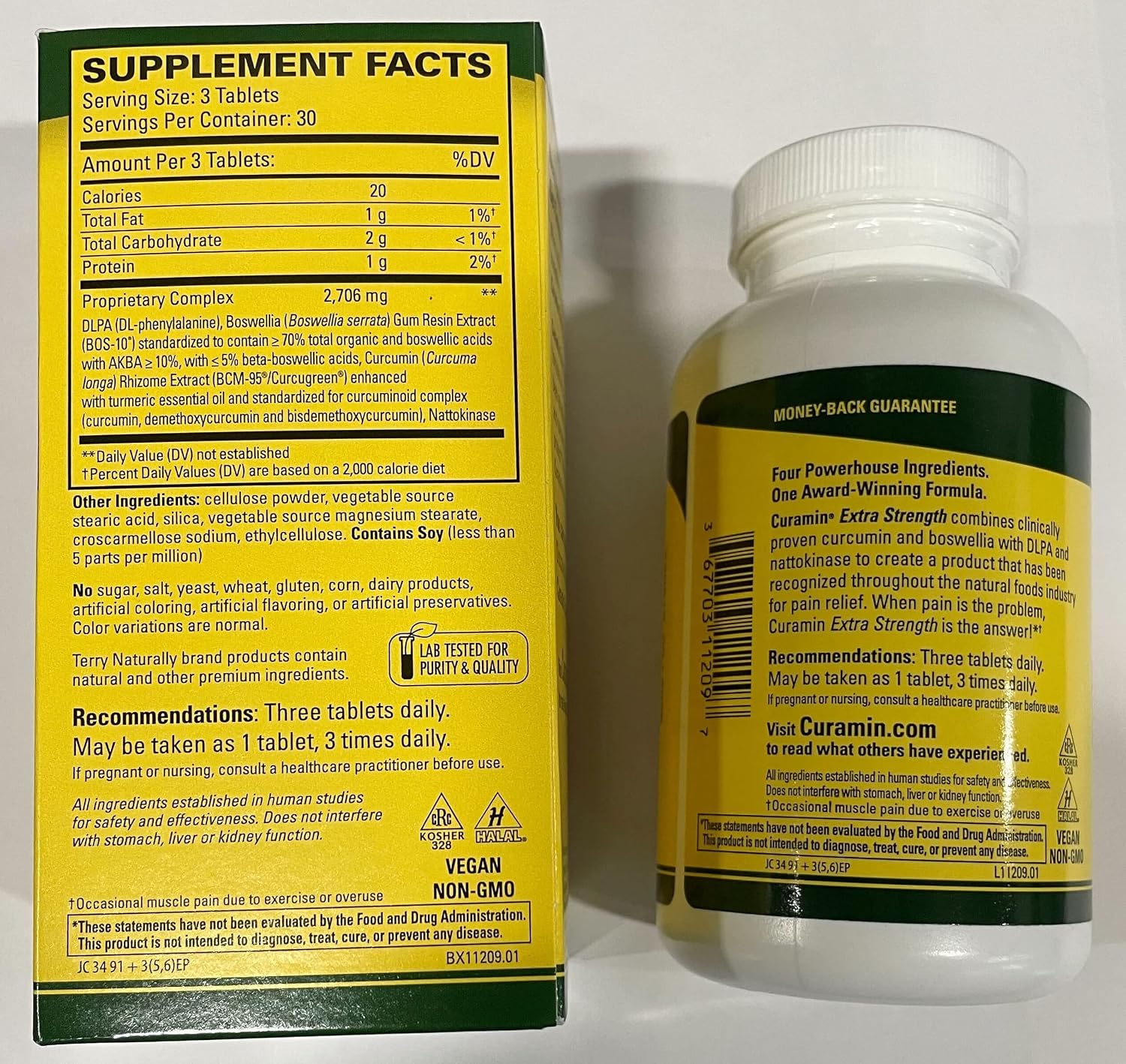 Terry Naturally Curamin Extra Strength - 90 Tablets - Non-Addictive Pain Relief Supplement with Curcumin from Turmeric, Boswellia & DLPA - Non-GMO, Vegan, Gluten Free - 30 Servings