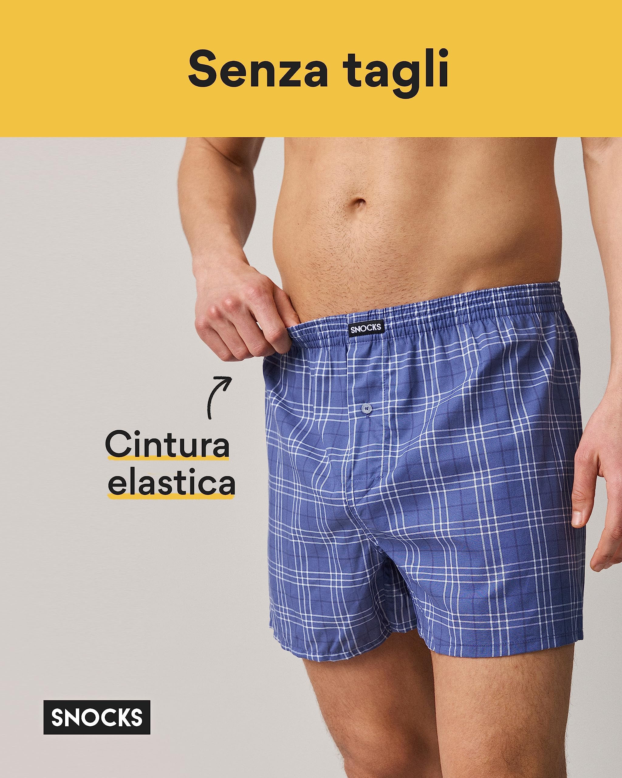 Snocks Pacco da 3 Boxer Americani in Cotone Organico Boxer Uomo Lunghi Taglia S-4XL Stile Boxer Americani - Boxer Uomo Senza Etichetta Fastidiosa