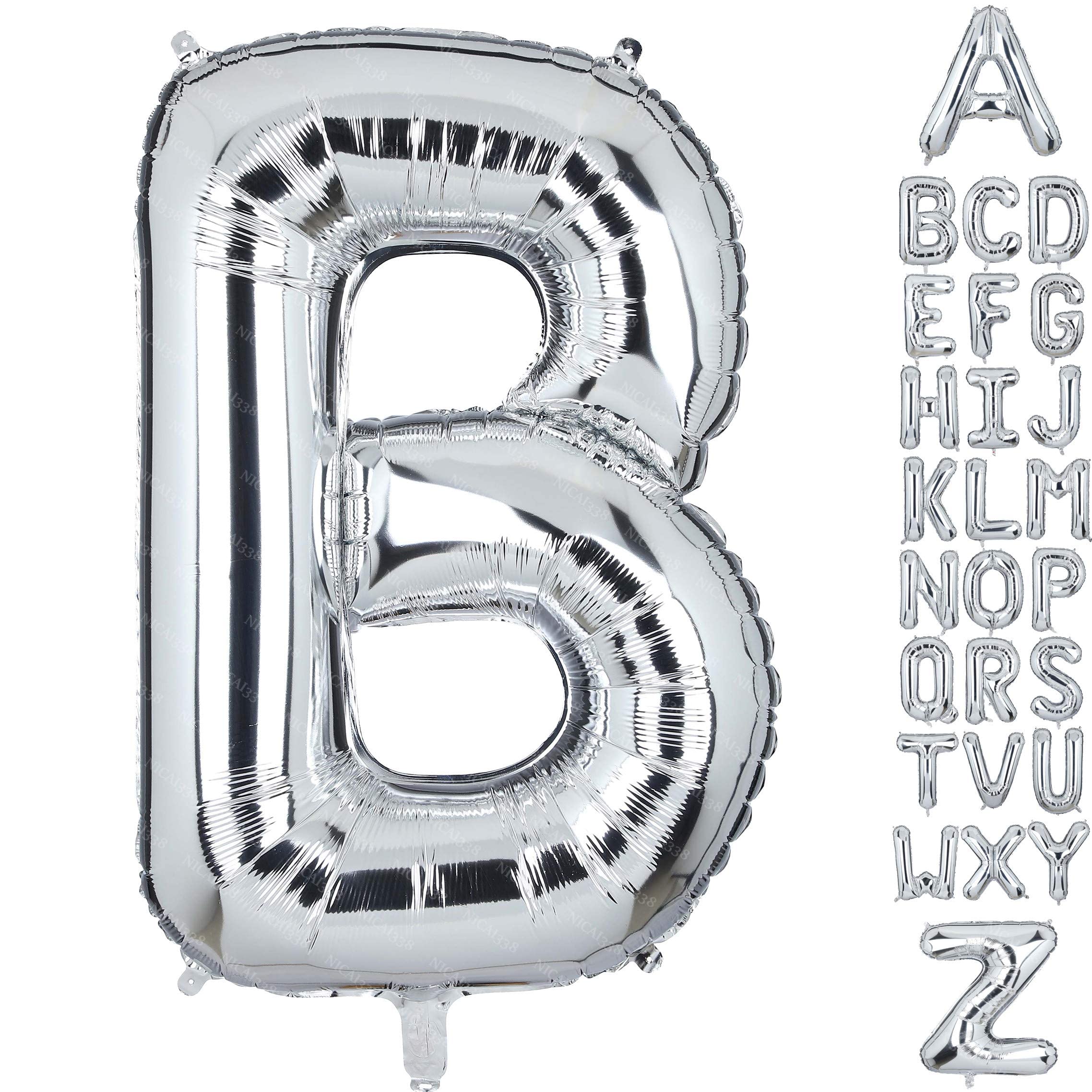 40 Inch Large Letter B Foil Balloons Silver Big Alphabet Mylar Helium Balloon for Birthday Party Decoration Supplies Wedding Decor Girls Custom Word HH(Silver-B)