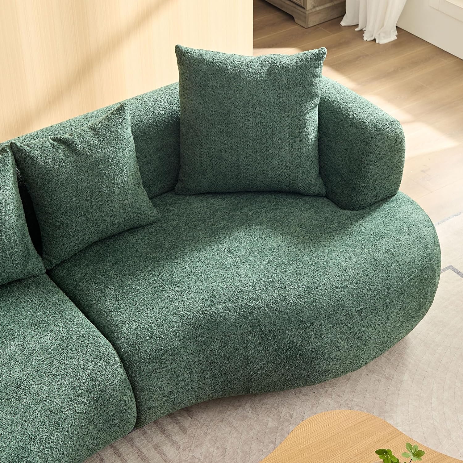 102" Modern Curved Sectional Sofa Couch,4-Seater Deep Seat Modular Teddy Couches with 4 Pillows,Comfy Cloud-Style Boucle Sofas for Living Room,Apartment, Small Spaces,Easy Assembly (Green)