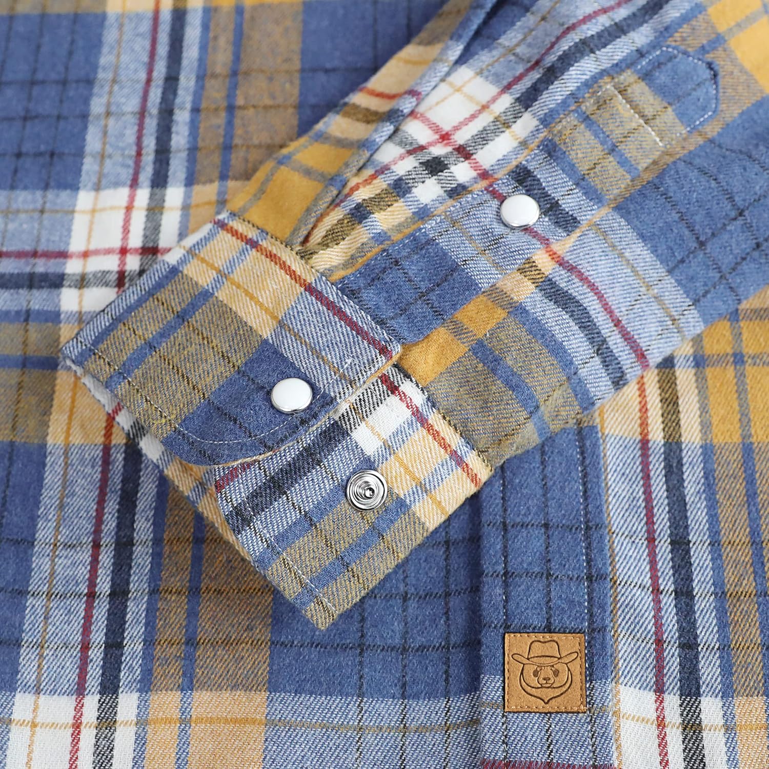 Dubinik® 6 oz Flannel Shirt for Men Western Cowboy Pearl Snap Long Sleeve Work Casual Buttons Vintage Plaid Shirts - Image 5