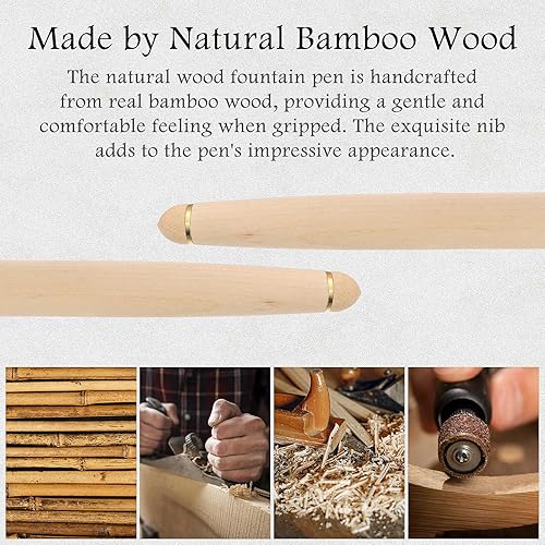 Miniatura 4 de TIESOME Plumas estilográficas de madera con convertidor de recarga de tinta, pluma estilográfica de madera de arce hecha a mano de 0.020 in, pluma