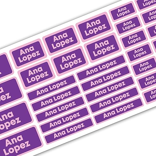 Etiquetas de nombre personalizadas de varios tamaños, 66 unidades, personalizadas para la organización del hogar, la escuela y la guardería,