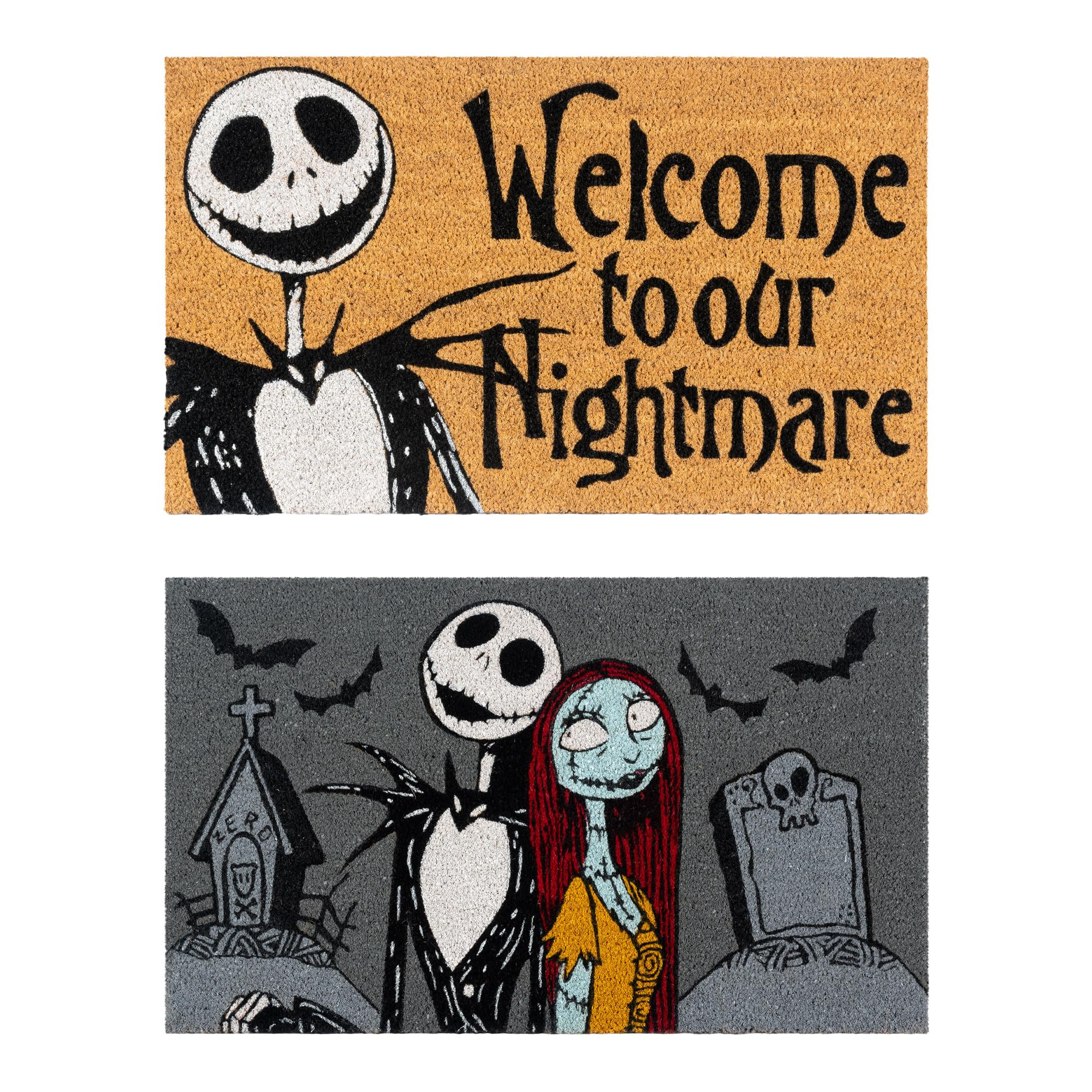 Gertmenian Nightmare Before Christmas Coir Mat (2-Pack), Welcome Mats for Front and Back Door, Home Entrance, and Garage, Home Decor, 20x34 Each, Welcome Nightmare/Jack & Sally, 80005