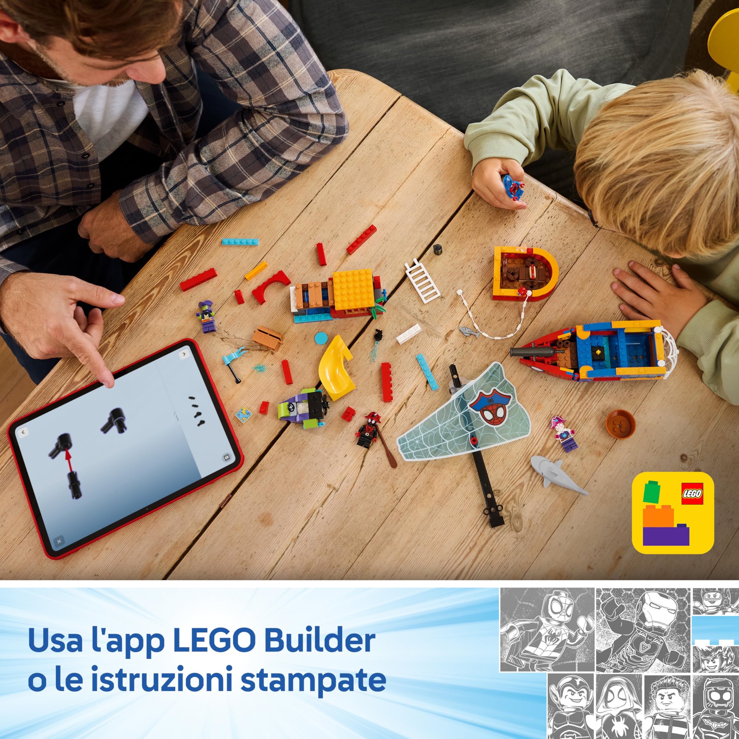 LEGO ǀ Marvel Nave Pirata del Team Spidey - Set dei Supereroi con Nave Giocattolo, 2 Barche e 4 Minifigure - Regalo per Bambini da 4 Anni Fan dello Show Spidey e i Suoi Fantastici Amici - 11208