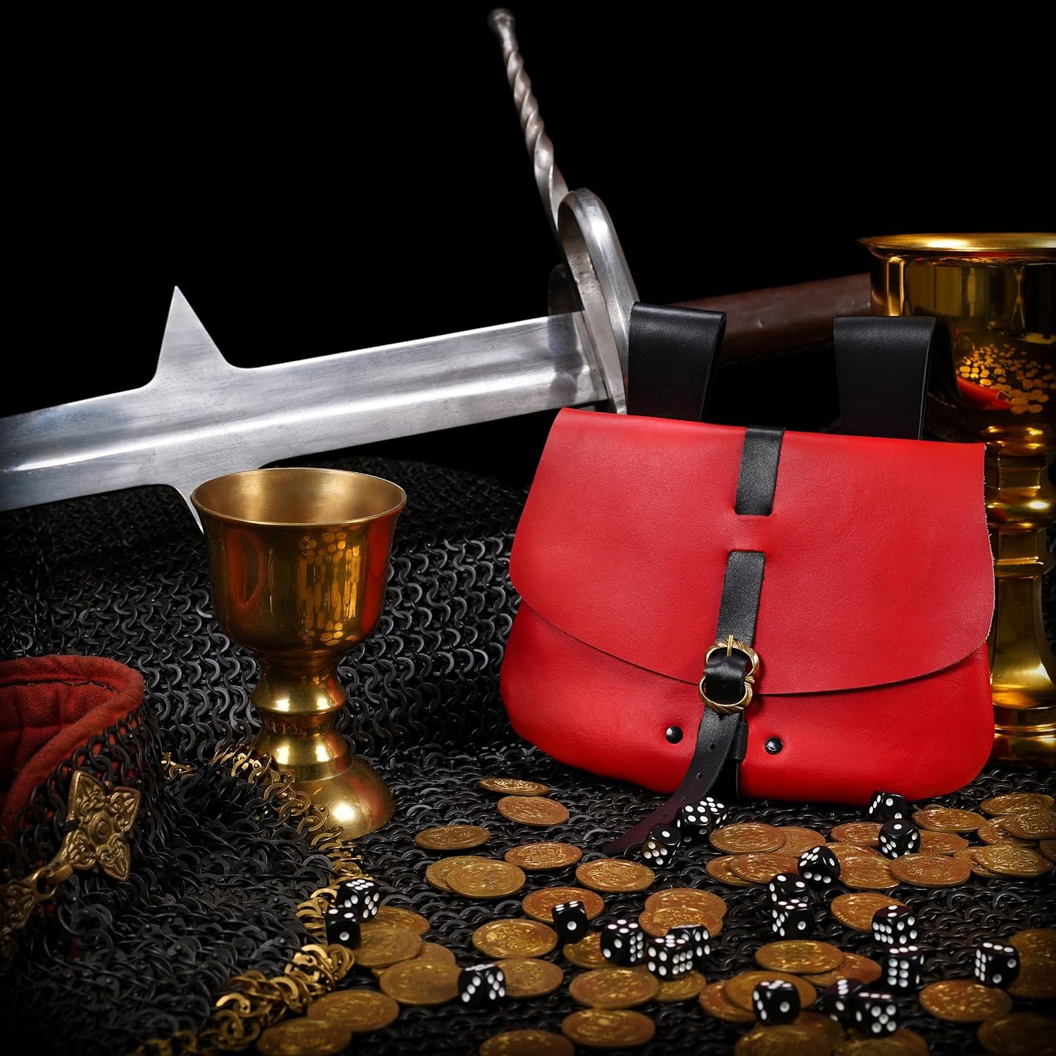 Mythrojan Late Medieval Belt Bag, Leather Belt Pouch for Renaissance Costume, LARP, Ren Faire, Festival & Pirate Accessories, Medieval Waist Belt Coin Purse for Men & Women