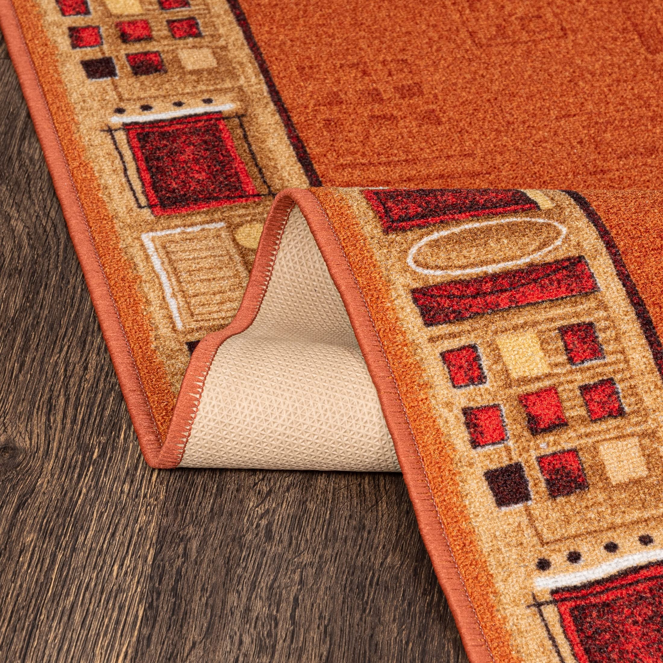 Mazovia Tapis de Couloir Couloir 80x775cm Orange Classique Rétro 90 Doux | Tapis de Couloir pour Cuisine Buanderie Chambre Entrée Antidérapant Chauffage au Sol Facile D'entretien Long Vendu au Mètre