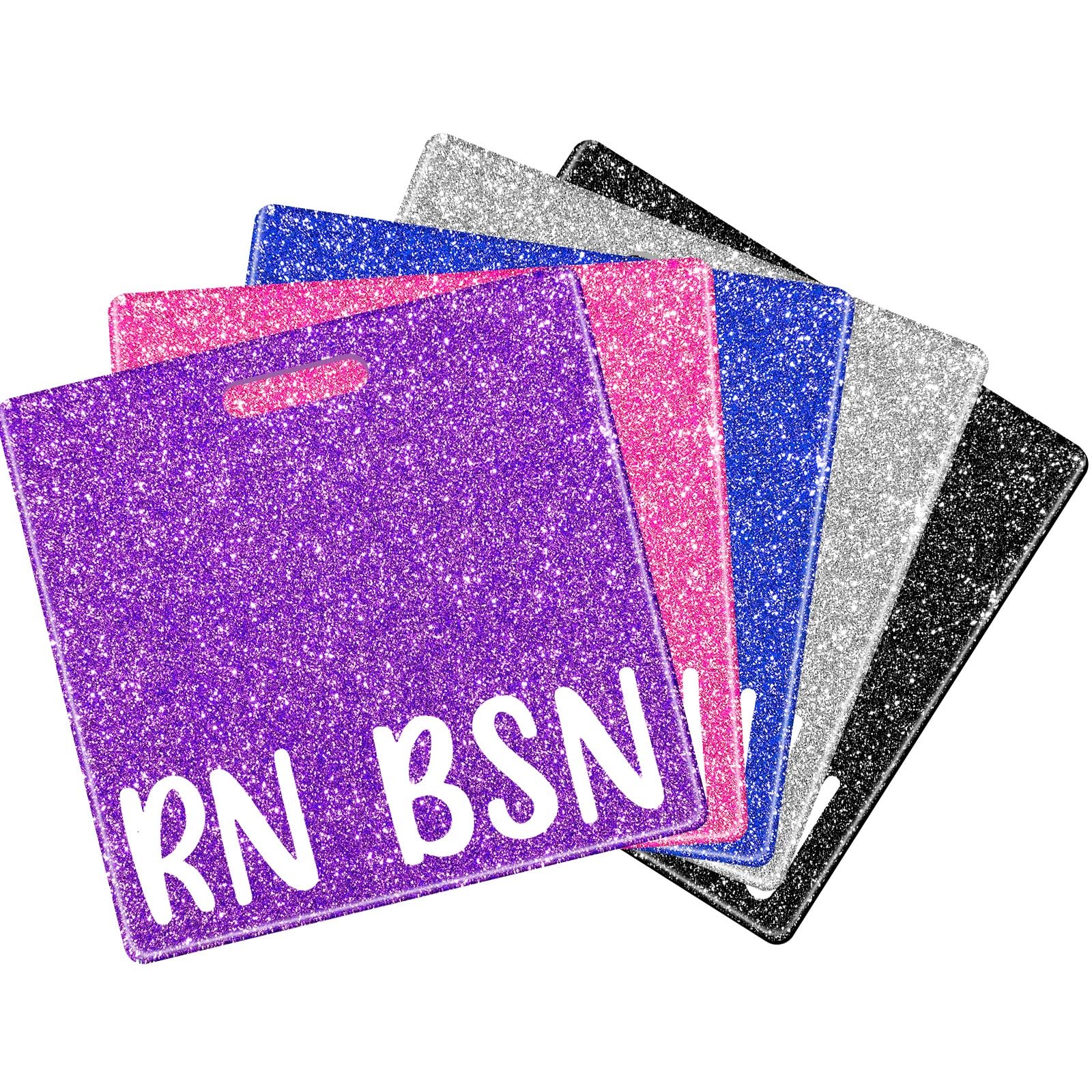 Lyrow 5 Pcs RN BSN Badge Holder in 5 Glitter Colors Retractable ID Name Identification Badge Nurse Nursing Accessories Reel Holder Gifts for Nurse