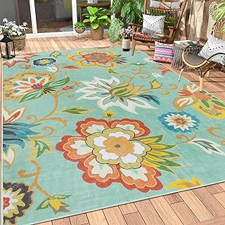 Lahome Floral Indoor Outdoor Rugs, 6x9ft Non Slip Outdoor Patio Rug for ...