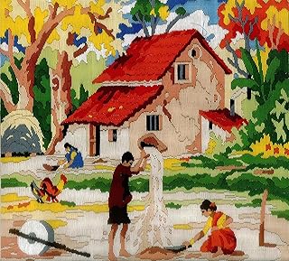 HUNNY- BUNCH® बच्चों के लिए वयस्क क्राफ्टर्स के लिए प्रीमियम एंकर स्टिच किट, सुंदर 43 कॉटन स्किन्स के साथ लॉन्ग स्टिच किट (आर्ट - AMP1000-00069 - विनोइंग ग्रेन)