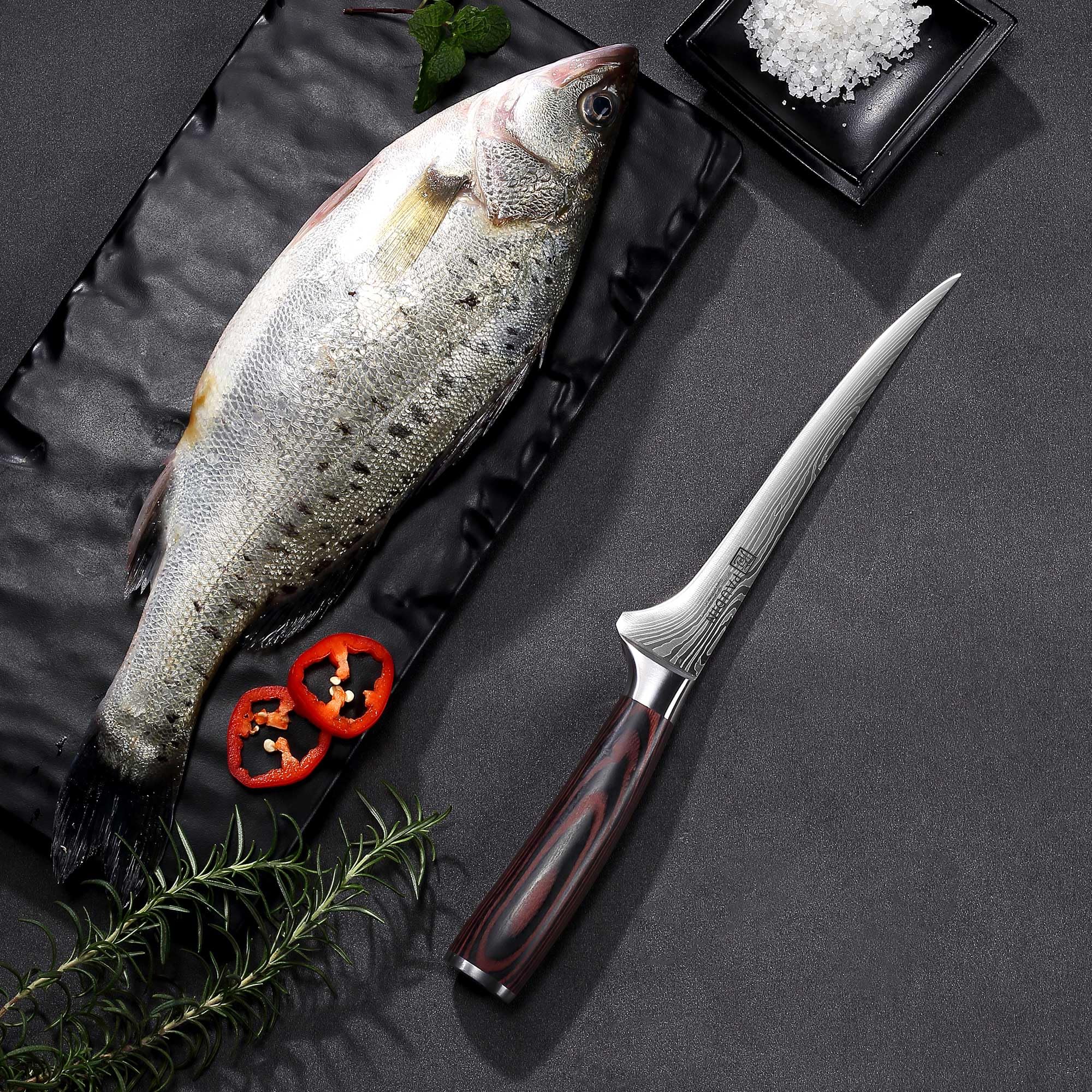 PAUDIN Filetiermesser Fisch 18 cm, Professionelles Küchenmesser Fischmesser, Ausbeinmesser aus Hochwertiger Carbonstahl, Ultrascharf Fleischermesser Fischfiletmersser mit Ergonomischem Pakkaholzgriff