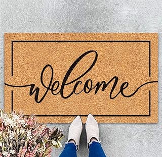 Welcome Mat Natural Coir Door Mat Rustic Brown Welcome Floor Mat with Bl...