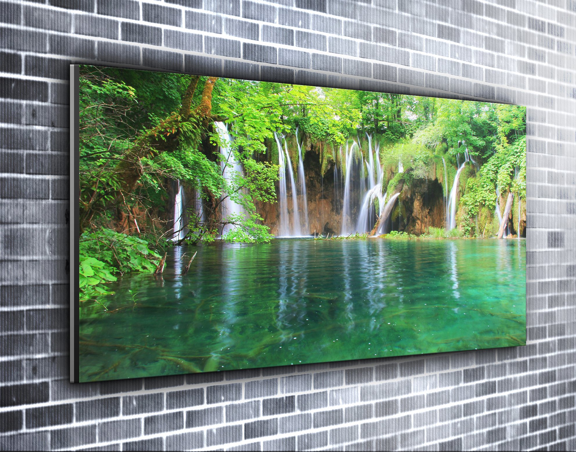 Multiple Waterfalls Panoramic Canvas Print Original Wall Art Framed XXL 55 inch x 24 inch Over 4.5 ft wide x 2 ft high Ready to Hang
