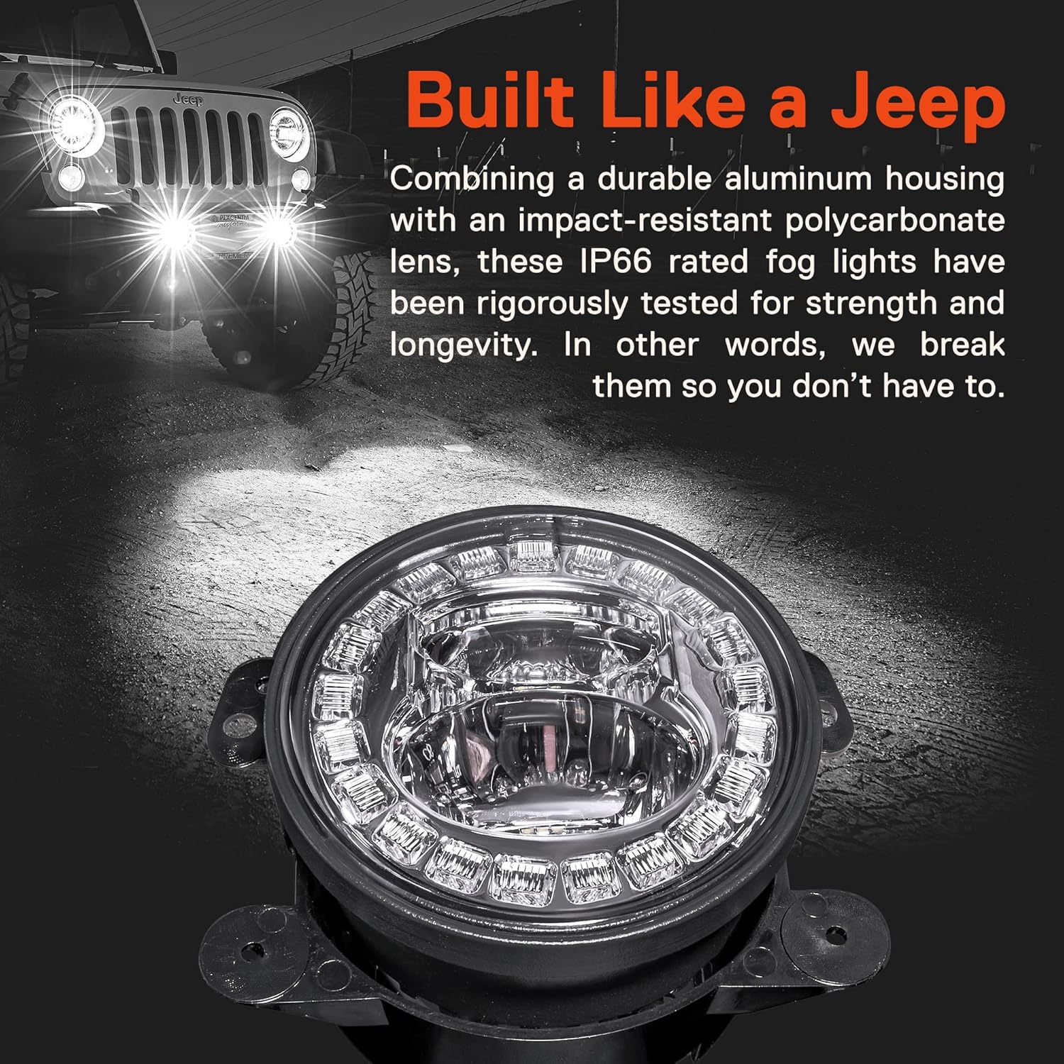 TRUE MODS 4" LED Fog Lights Replacement For 2007-2018 Jeep Wrangler JK Unlimited JKU Sport S Rubicon Sahara Front Bumper Driving Light [Crystal HALO DRL] [Amber Turn Signals] [Fish-Eye Optic] - Chrome