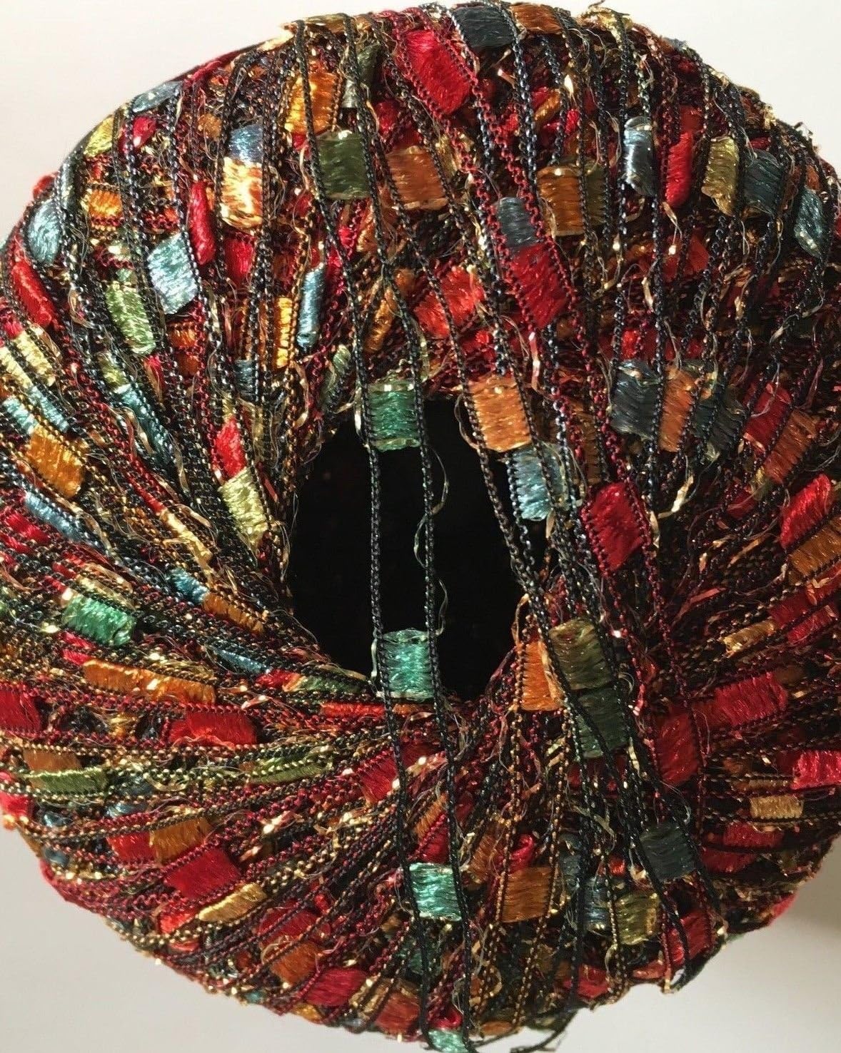 Summer Glitz Ladder Ribbon Yarn Dark Horse Beautiful #A102 Red Blue Orange Green Gold + Metallic Ladder