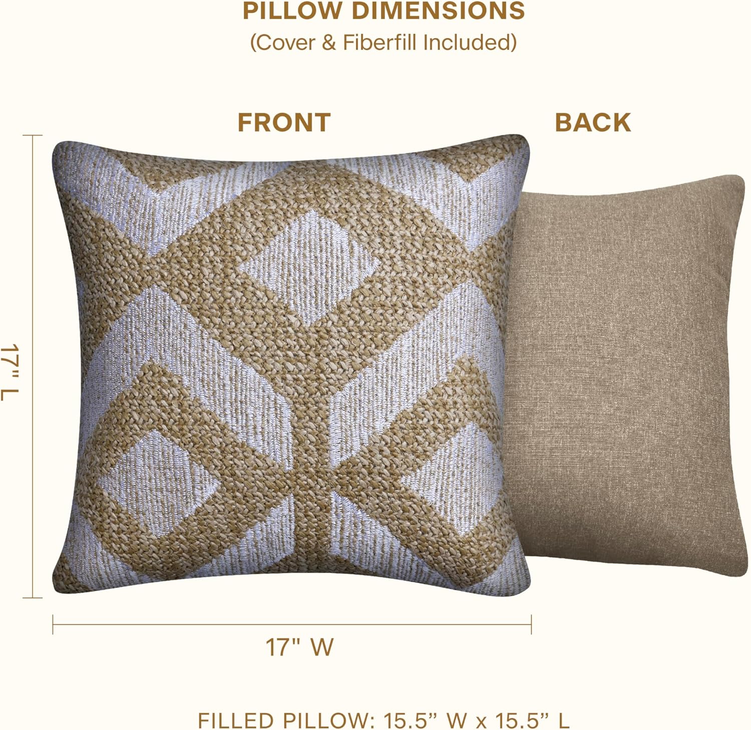 Honeycomb Outdoor Square Toss Pillow Set, 17" H x 17" L, Raffia Geo Tan Outdoor Pillows