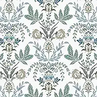 Dimoon Boho Peel and Stick Wallpaper Vintage Damask Floral Contact Paper 78.7''x17.3'' Sage Green Leaf Botanical Wallpaper Renter Friendly Cottage Core Wall Paper for Bedroom Bathroom Decor Vinyl