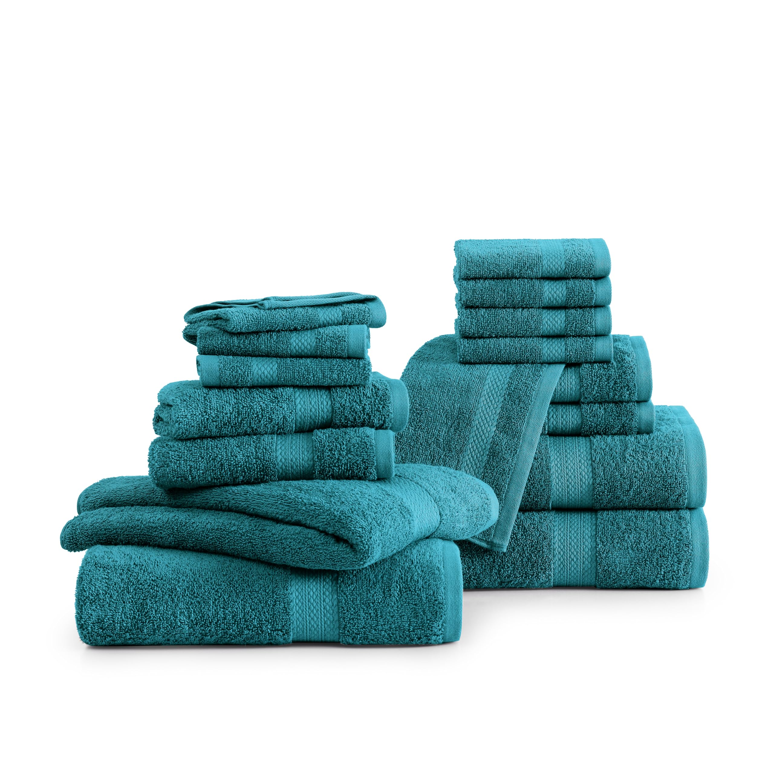 LANE LINEN 100% Cotton Luxury Bath Towel Set - 16 Pieces - Ring Spun, Quick Dry, Highly Soft & Absorbent - 4 Bath Towels, 8 Washcloths, 4 Hand Towels for Bathroom - Sustainably Produced - Sea Port