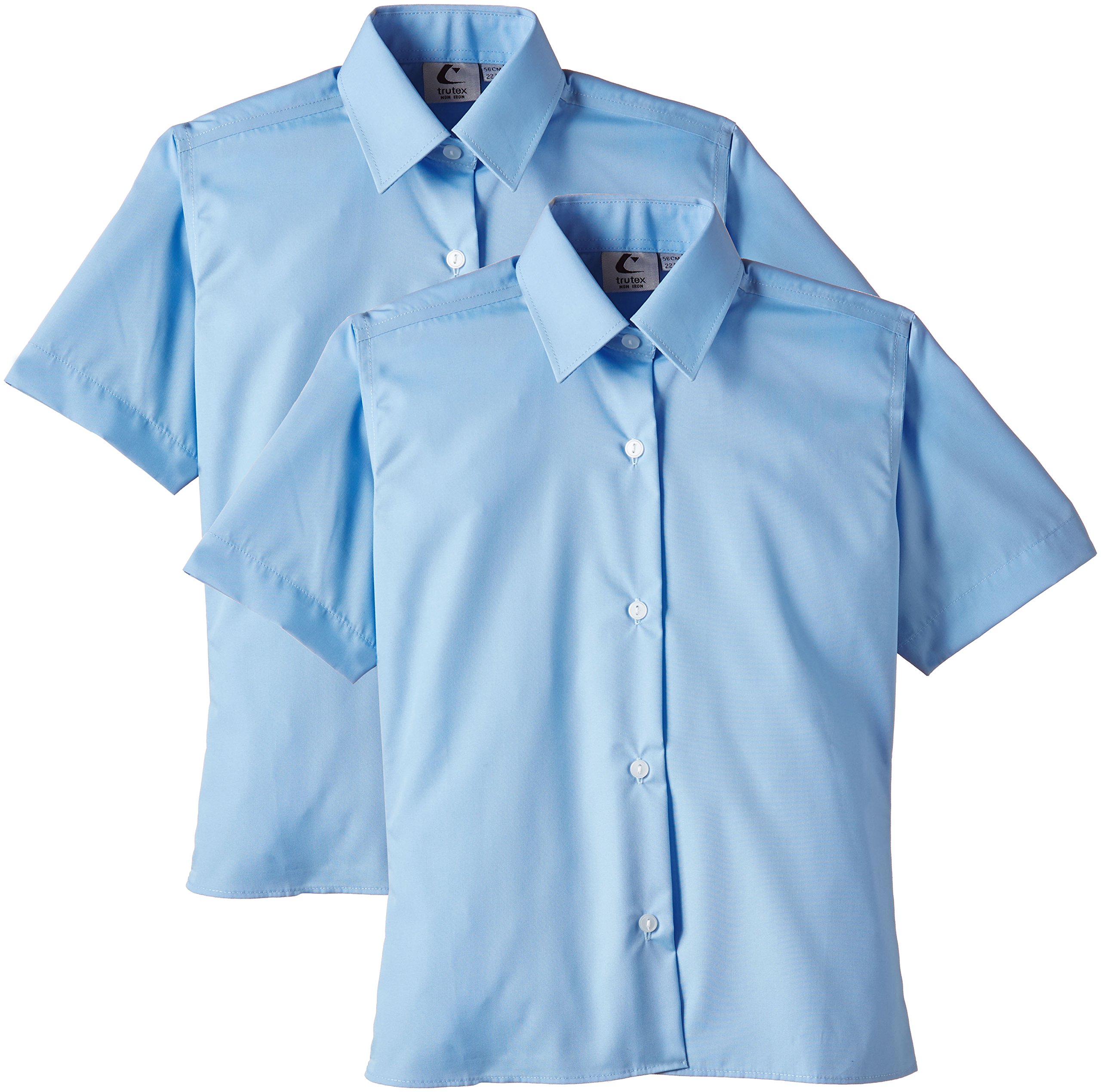 Trutex Girl's 2Pk Non Iron Short Sleeve Blouse, Blue, 36 inches