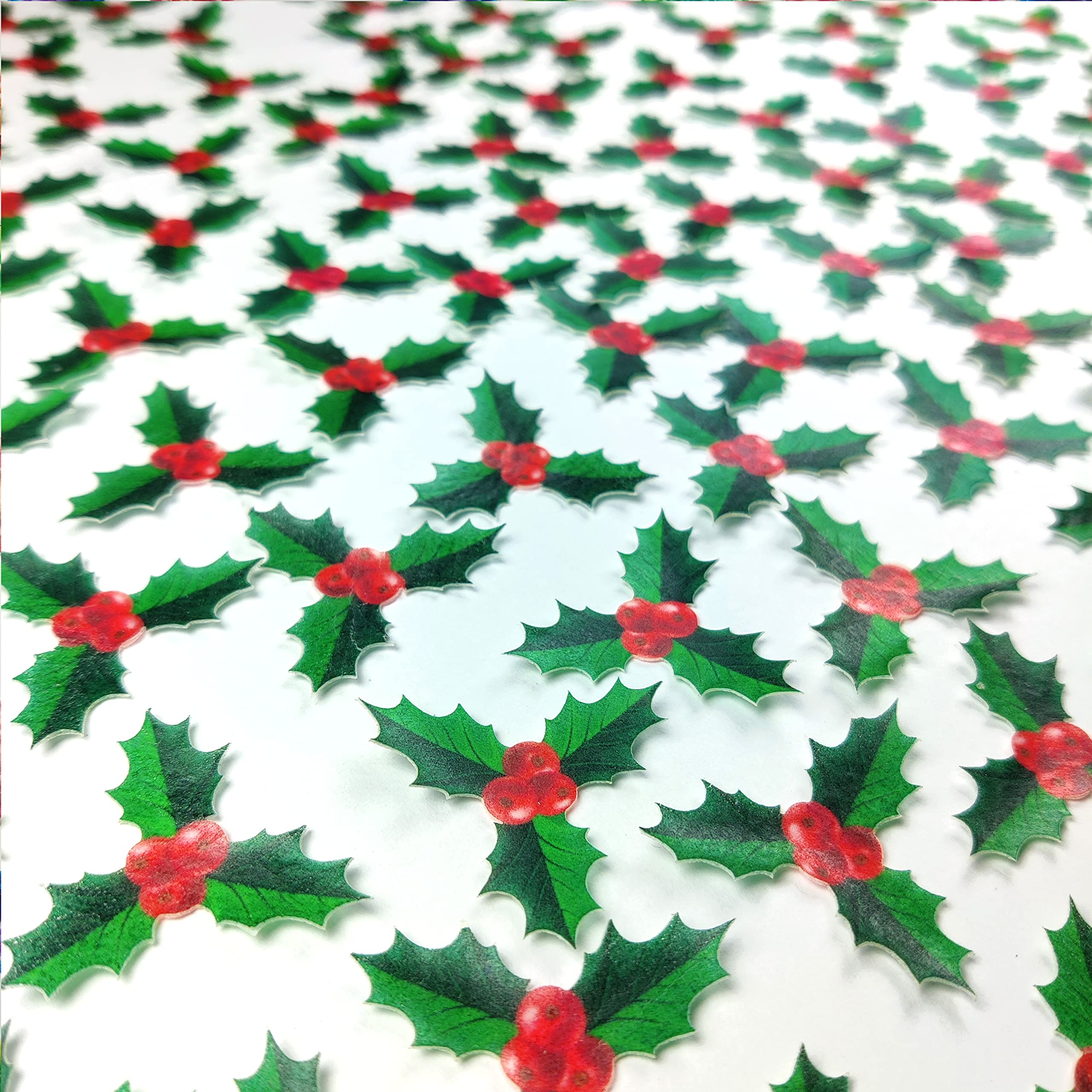 Tastycrafts Pre-Cut Wafer Paper Christmas Cake Topping & Décor - Edible Stick-on Decorations for Cake, Cupcake & Pastry - HOLY LEAF - 28 Pcs (WPC-401) 3