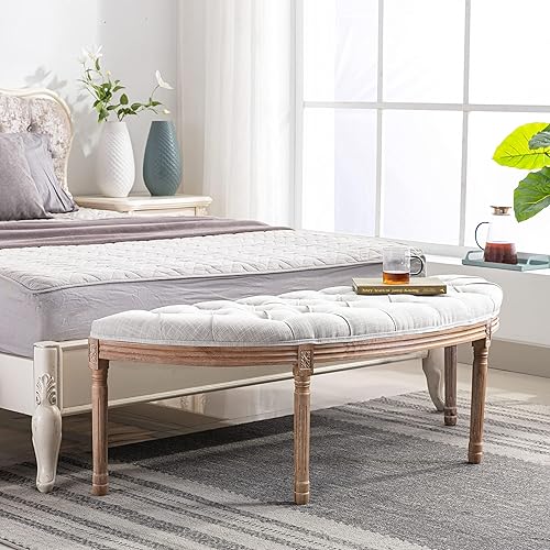 Miniatura 2 de chairus Banco de entrada de lino de media luna de 55 pulgadas con botones, semicírculo, cómodo asiento tapizado para dormitorio, extremo de cama,