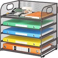 Vista 102 de 5 Tray Paper Organizer Letter Tray with Handle - Mesh Desk File Organizer, Paper Sorter Organizer for Office, Home or School File Folder Holder