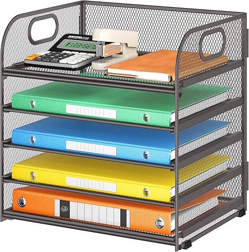Vista 23 de Organizador de Papel de 6 Bandejas Bandeja de Cartas con Asa - Organizador de Archivos de Escritorio de Malla, Organizador Clasificador de Papel 6