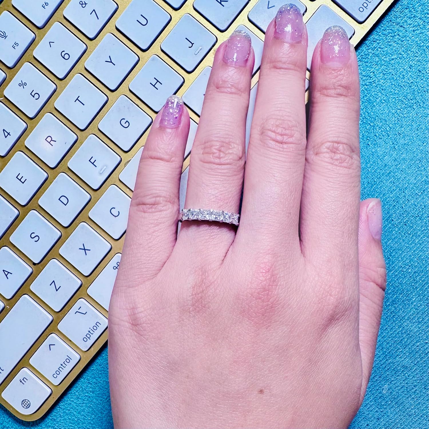 Princess Cut White Moissanite Diamond Wedding Band, 925 Sterling Silver, Stacking Ring