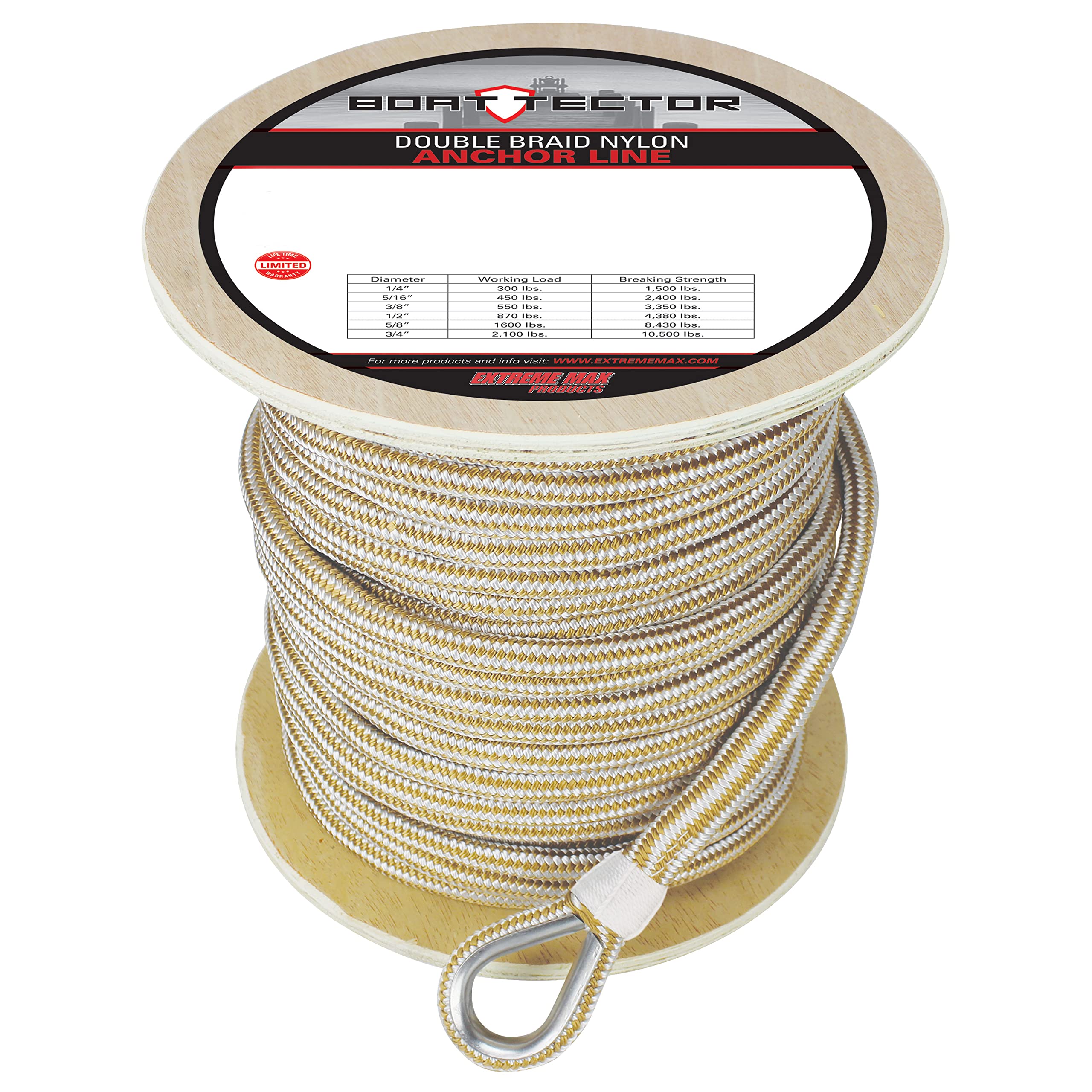 Extreme Max BoatTector Premium Double Braid Nylon Anchor Line with Thimble