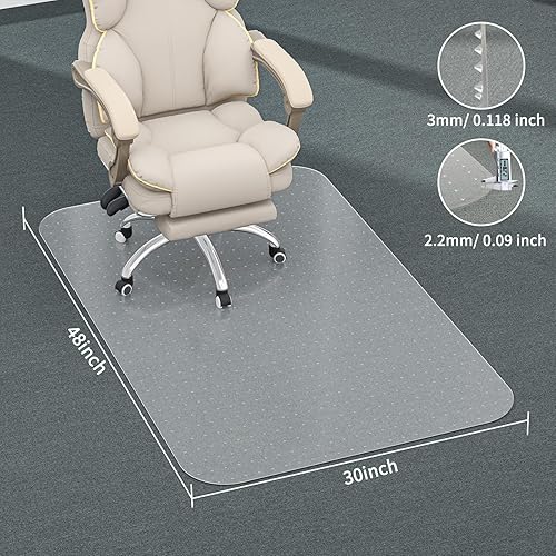 Vista 28 de Office Chair Mat for Carpet, 36" X 48" X 0.09" Desk Chair Mat for Carpet Floors, Clear and Thick Rolling Computer Chair Mats with Non-Slip Studded