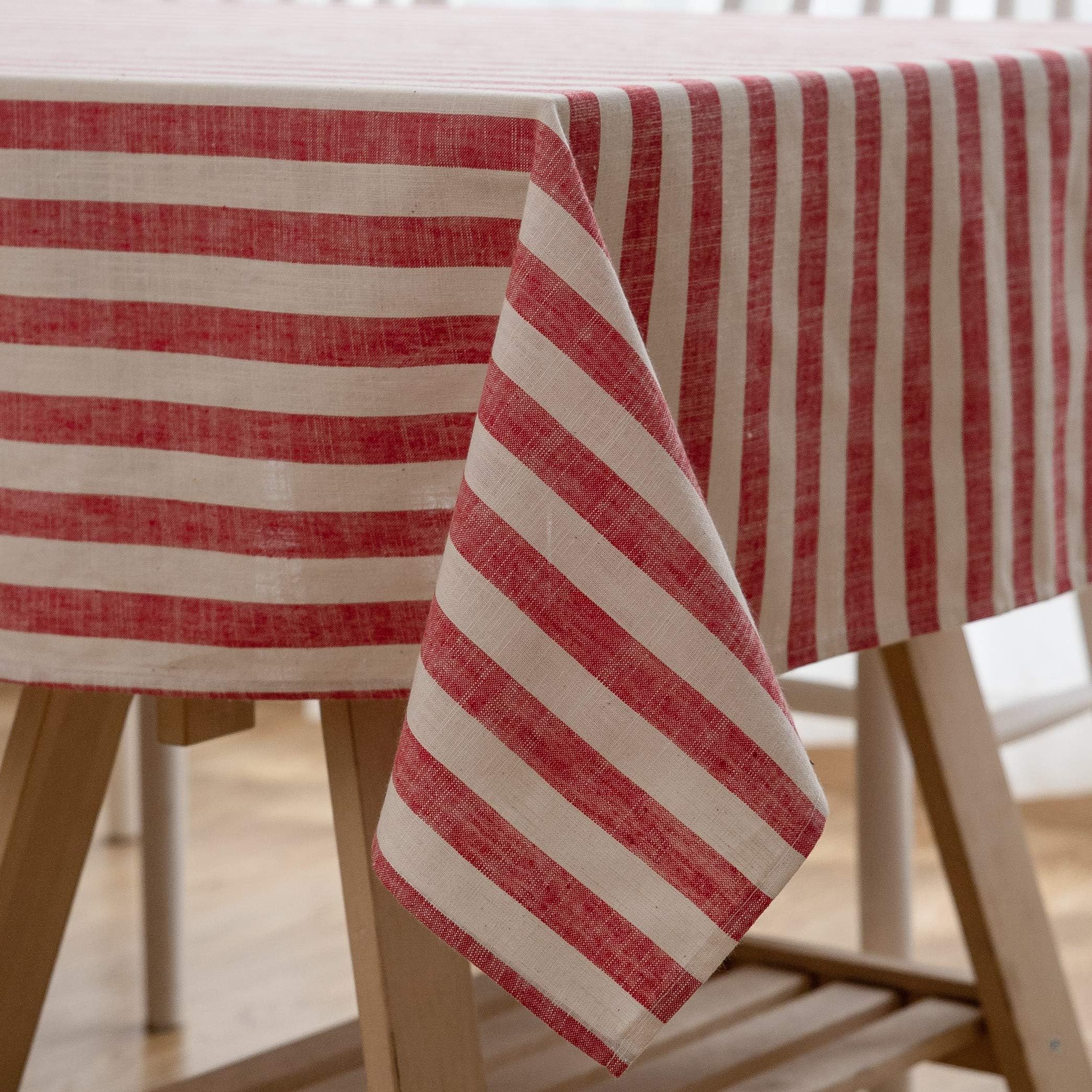 Aquazolax Red Stripe Table Cloths for 6 Foot Rectangle Tables, Textured Linen Tablecloth Farmhouse Home Decoration for Kitchen and Dining Room Tables, 54" x 84", Red