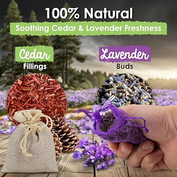ecoKiwi Cedar and Lavender Sachets for Drawers and Closets - 50 Pack | Natural Cedar Sachets for Clothes Storage - Long Lasting Closet Freshener and Moth Repellent for Wardrobes, Drawers, Linens