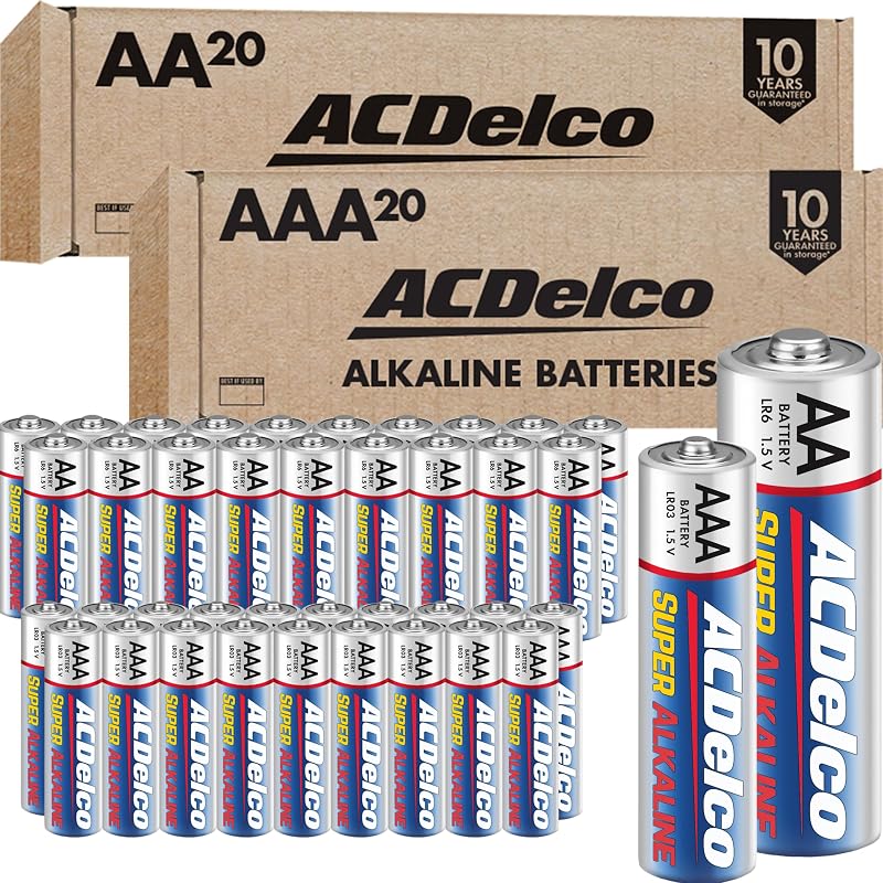 Powermax ACDelco baterías dobles AA y triple AAA, paquete combinado de 40 baterías para el hogar y la oficina, 20 unidades cada una, vida útil de 10 años