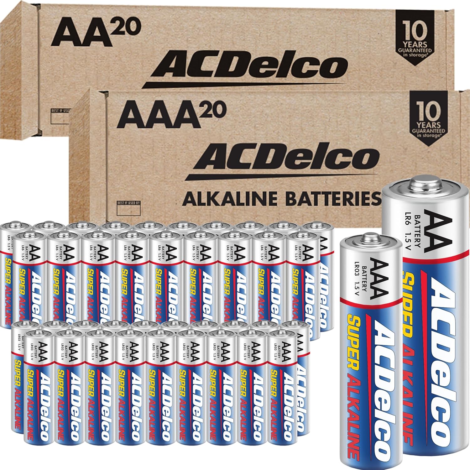 Powermax ACDelco Double AA and Triple AAA Batteries 40-Count Battery Combo Pack for Home and Office 20-Count Each