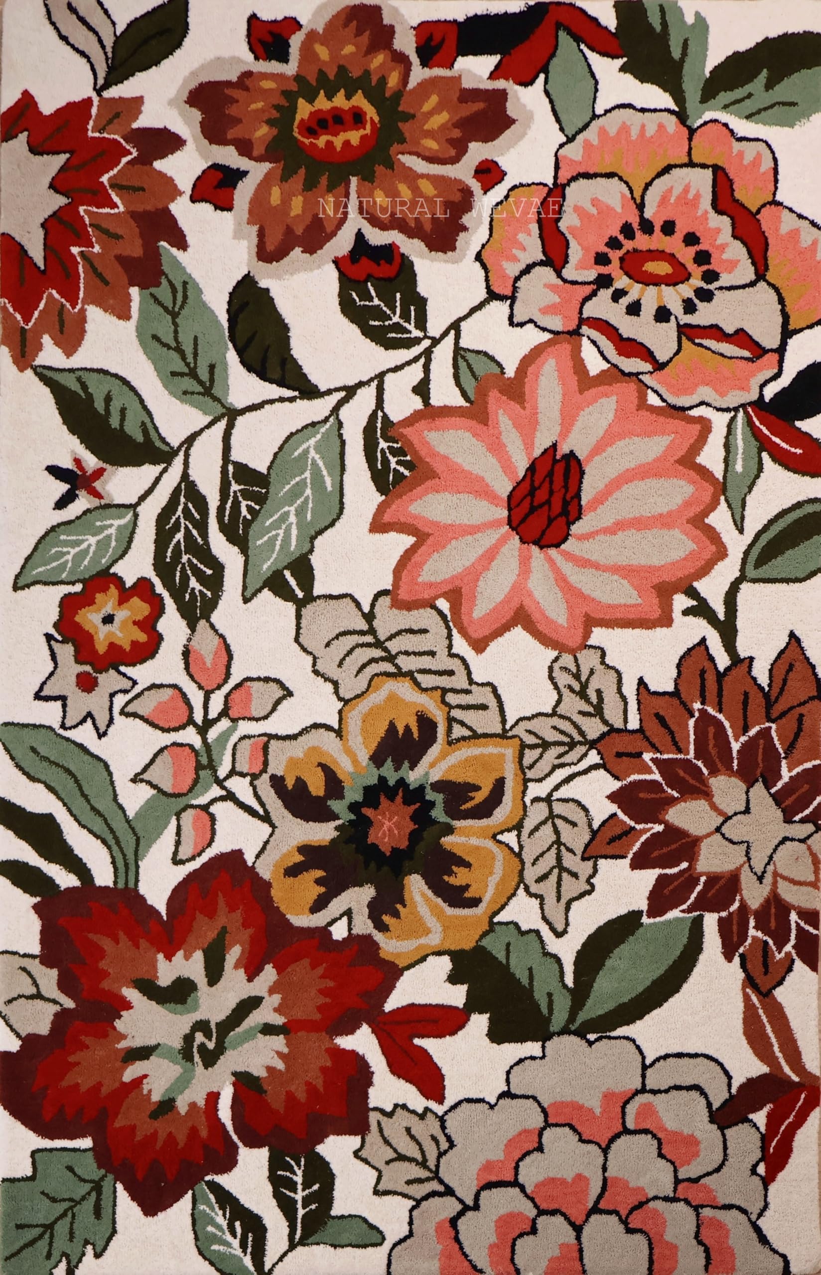 Traditional Multi-Color Floral Area Rug – 100% Hand-Tufted Wool Carpet for Living Room, Bedroom & Hall – Premium Classic Flower Design Indoor Rug (