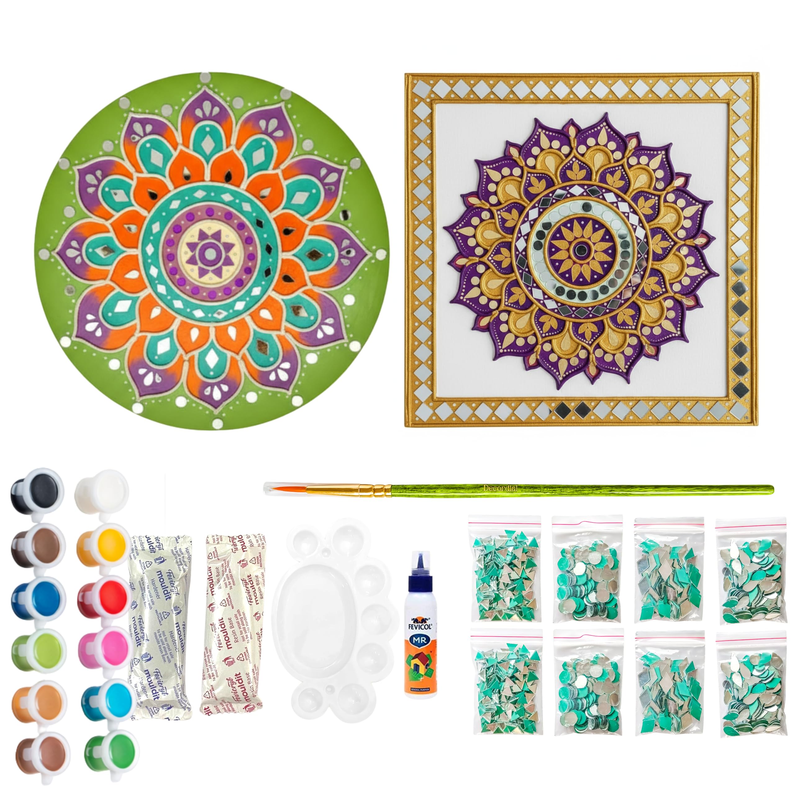 Square Mandala Round Lippan Art DIY Kit | 2 Premarked MDF Boards for Mud & Mirror Art | Traditional Indian Craft Activity for Kids & Adults | DIY Home Decor Kit for Festive Gifting, Students & Beginners-image-32