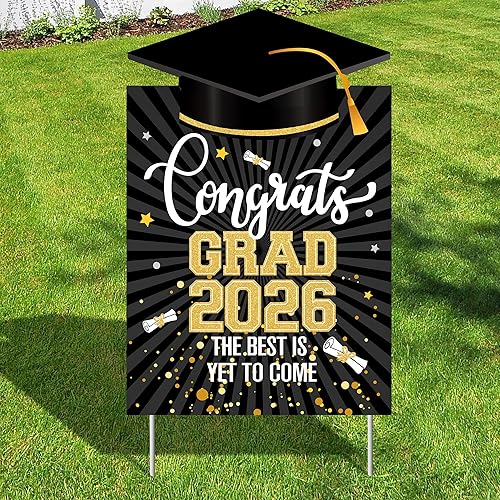 KatchOn, Letrero de Patio Felicidades Graduado - 16 x 10 pulgadas | Letrero de Patio Negro y Dorado Clase de 2025 Felicidades | Decoración de Fiesta