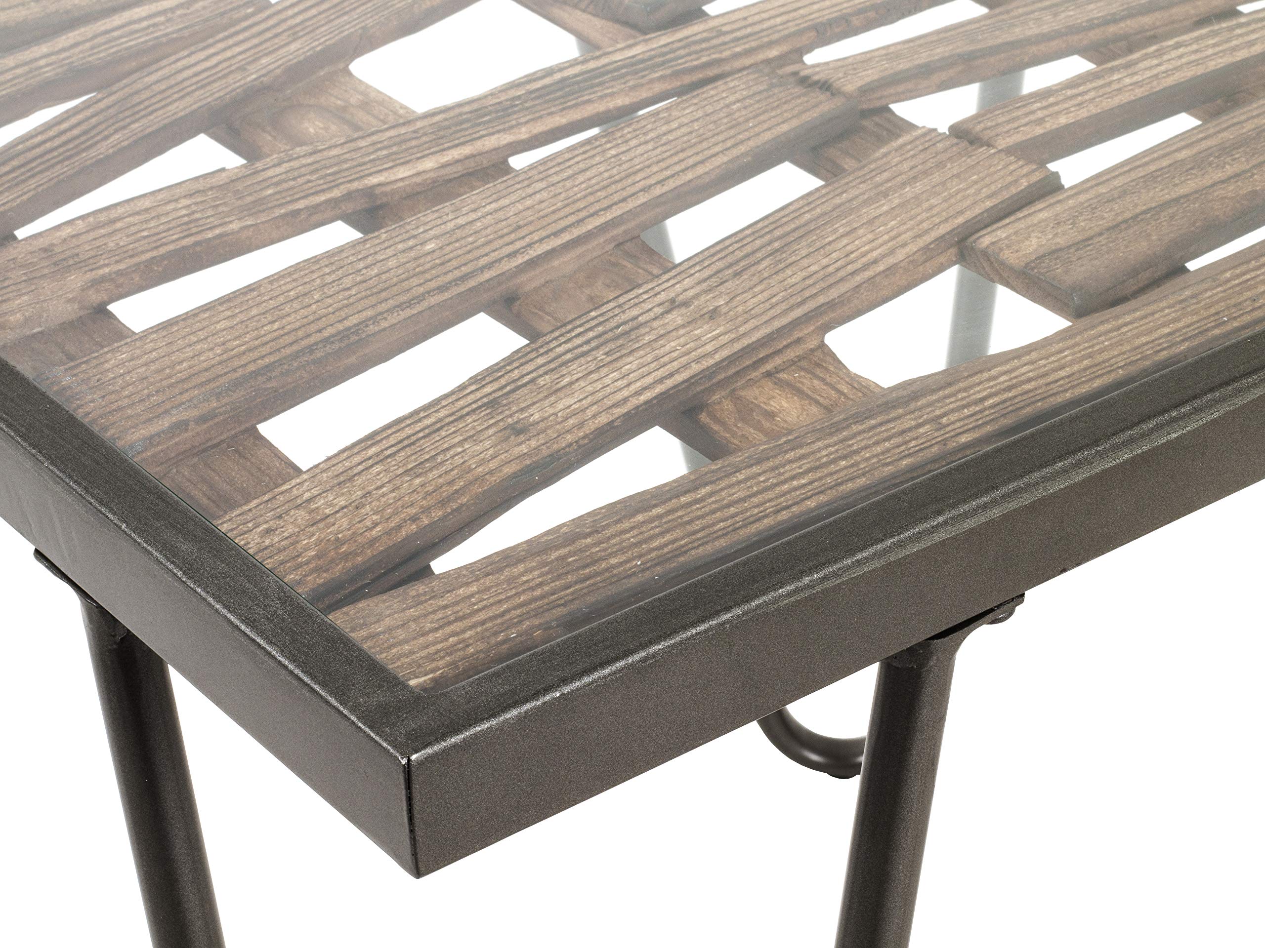 HAKU Tavolino in legno massello naturale, metallo antracite, vetro di sicurezza, tavolino da divano in legno - Dimensioni: L 50 x A 50 x P 50 cm Stile: Art Déco