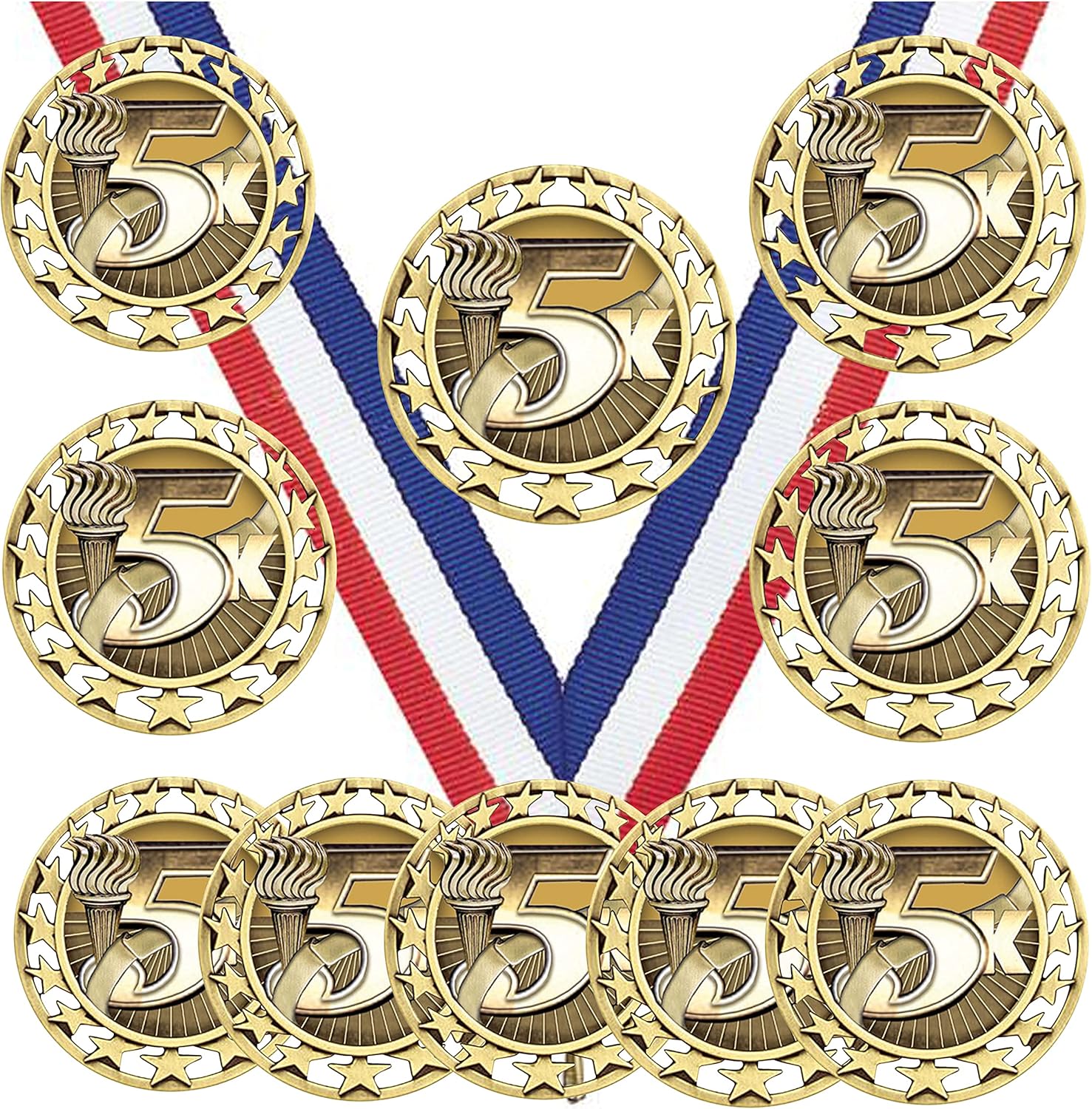 10 Pack of 5K Run Race Walk Gold Medals Trophy Award with Neck Ribbons SM