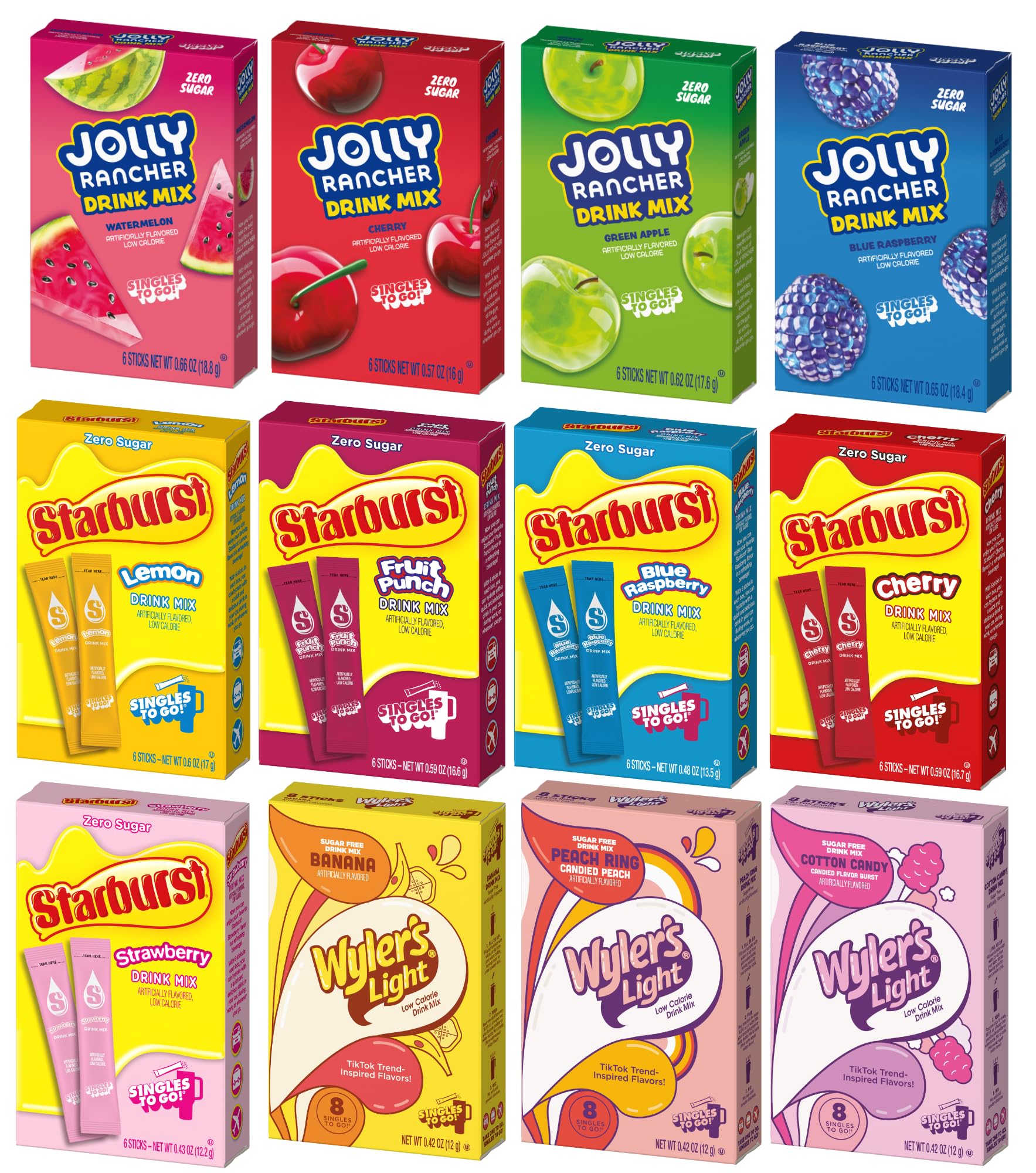 SINGLES TO GO! Drink Mix Variety Pack of 12 - Zero Sugar - Delicious Tasting Powdered Drink Mix - Perfect for Anywhere and Anytime