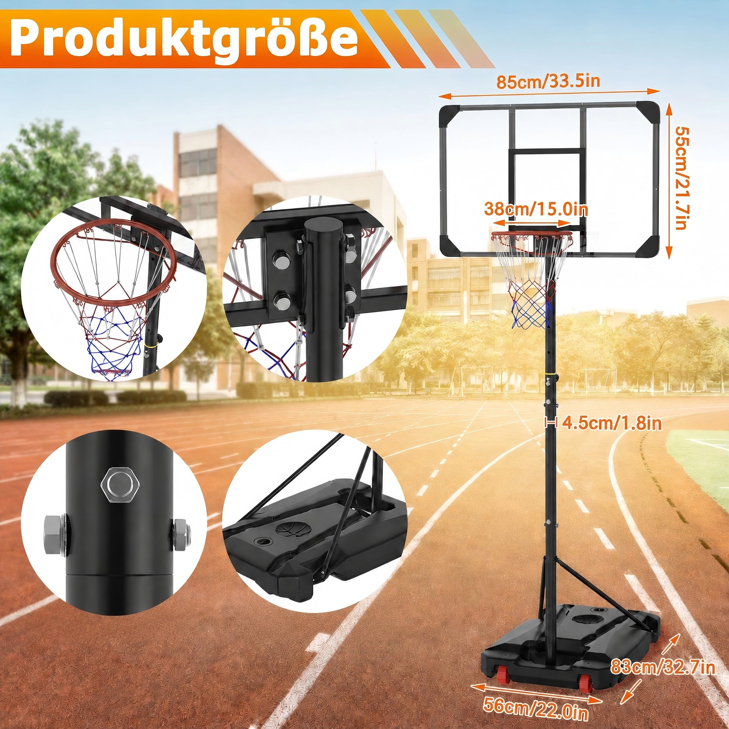 YRHome Basketballkörbe für Jugendliche, Höhenverstellbar 150–260 cm Mit fahrbarer befüllbarer Basis ragbar für Garten & Wohnung
