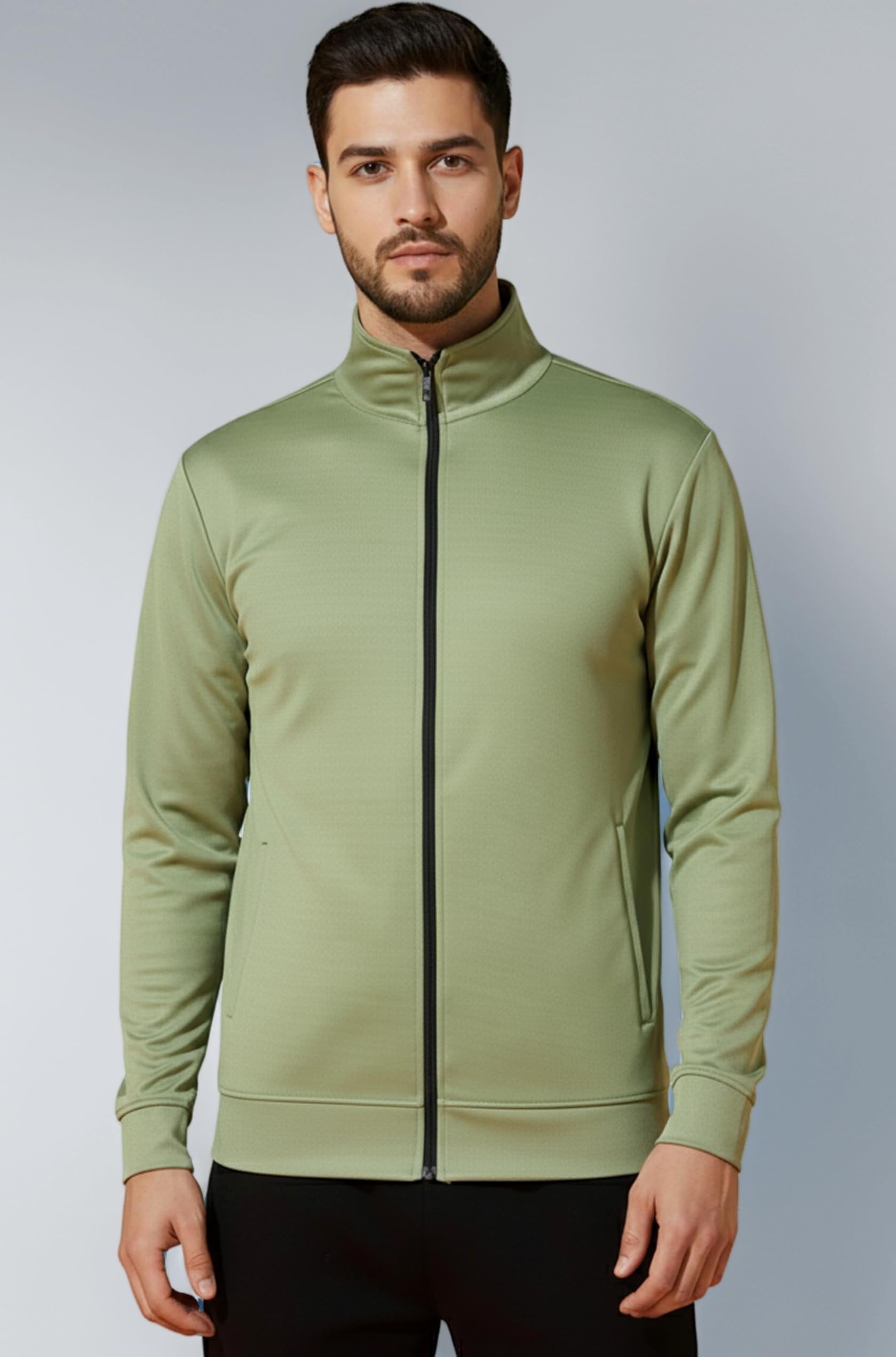 Polyester Solid Zipper Patch Printed Upper Activewear Jacket for Men | High Neck | Regular Fit | Full Sleeve | Casual Sports Jackets | Ideal for Mild Winter Weather