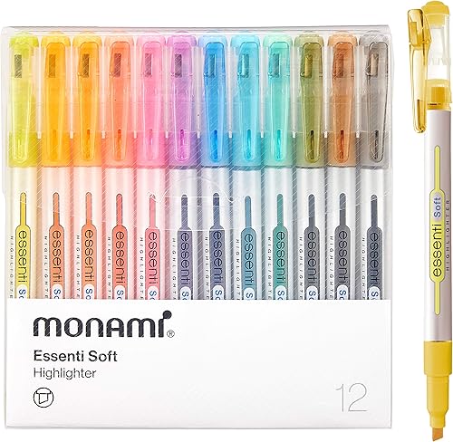 MONAMI ESSENTI iluminador brillante punta de cincel 1  0157in tipo de clip iluminadores de tinta fluorescente brillante colores surtidos paquete de 6