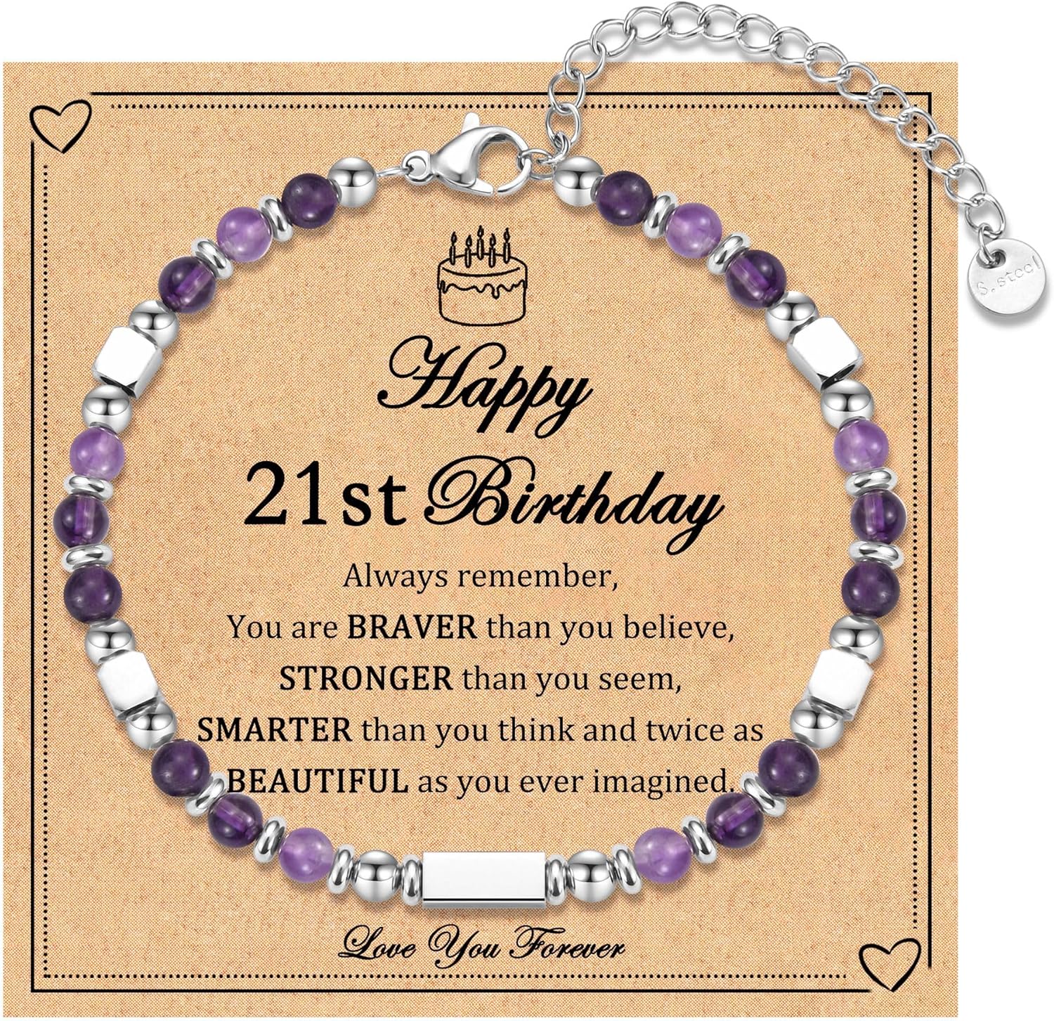 6-21 Years Old Girls Birthday Gifts, Tiny Beaded Bracelets Gifts for Daughter Granddaughter Niece Friends with Happy 6th-21st Birthday Card