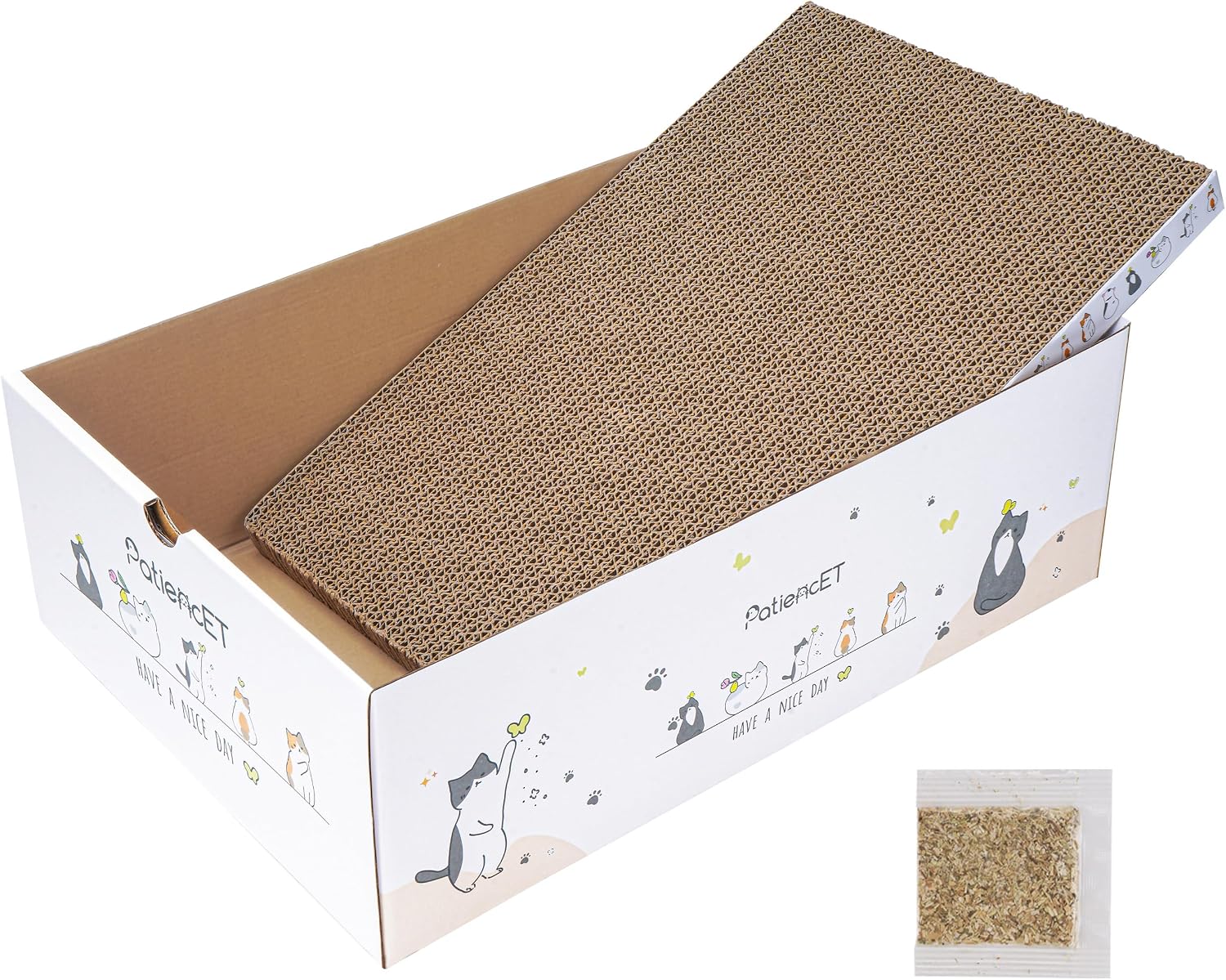 PatiencET Cat Scratch Pad with Box, Corrugated Cardboard Scratcher