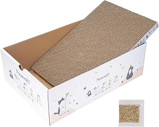PatiencET Cat Scratch Pad with Box, Corrugated Cardboard Scratcher | Raised edges, less mess, cozy lounge, furniture protection, double-sided scratch surface, replaceable design, catnip included