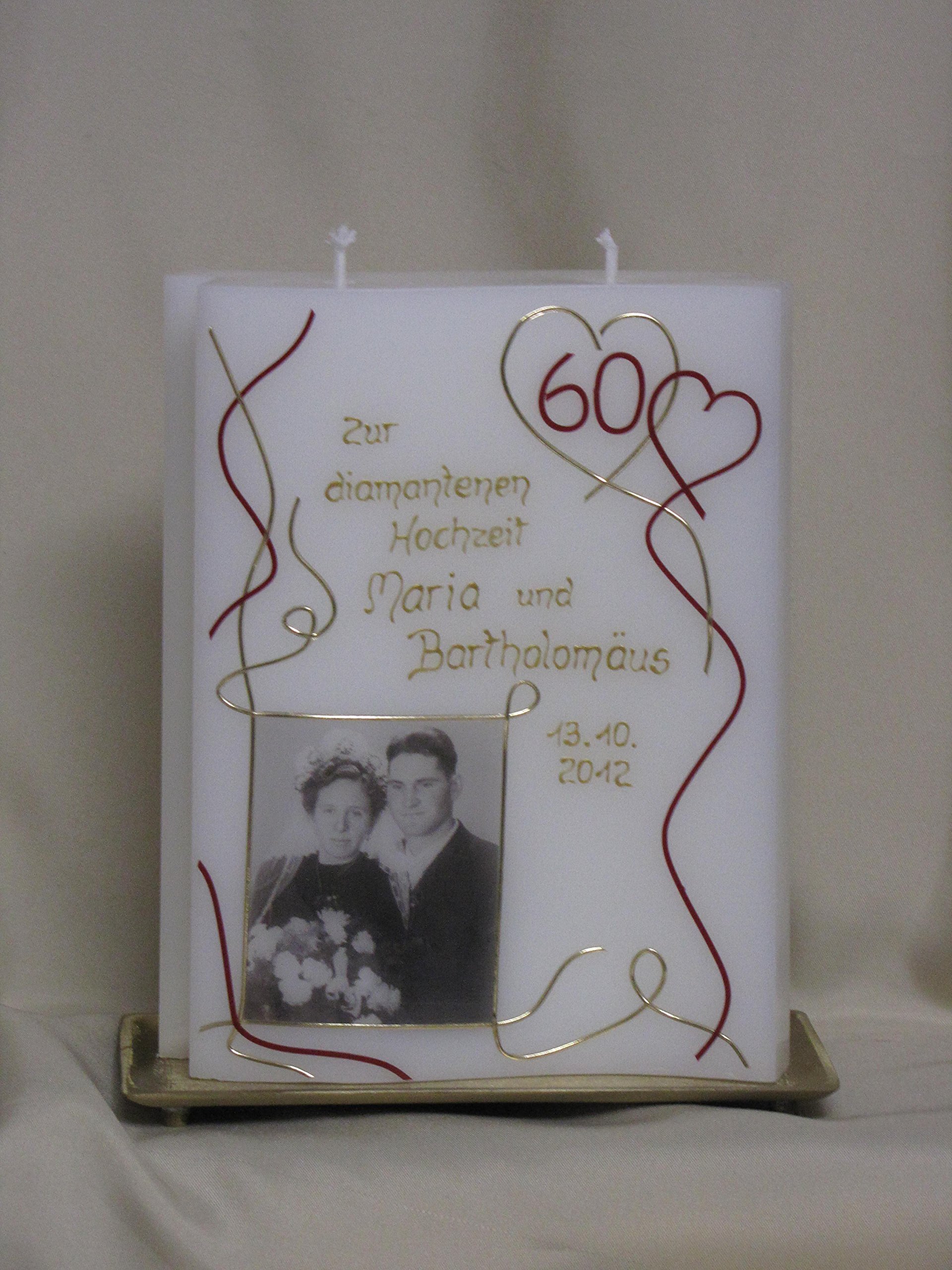 Kerze zur diamantenen Hochzeit Hochzeitskerze inkl. Namen, Datum und Foto, J-22