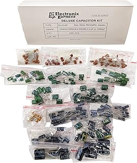 220 Piece Deluxe Capacitor Kit - Includes Disk, Mylar, Monolithic, and Electro Radial Capacitors by Electronix Express